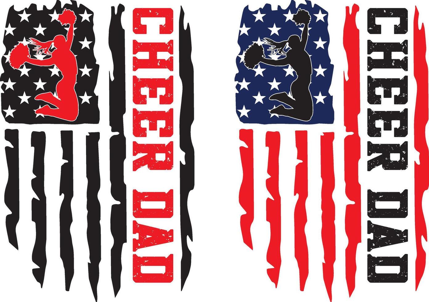 2 Styles Cheer Dad US Flag, American Cheer Dad, Cheerleader vector
