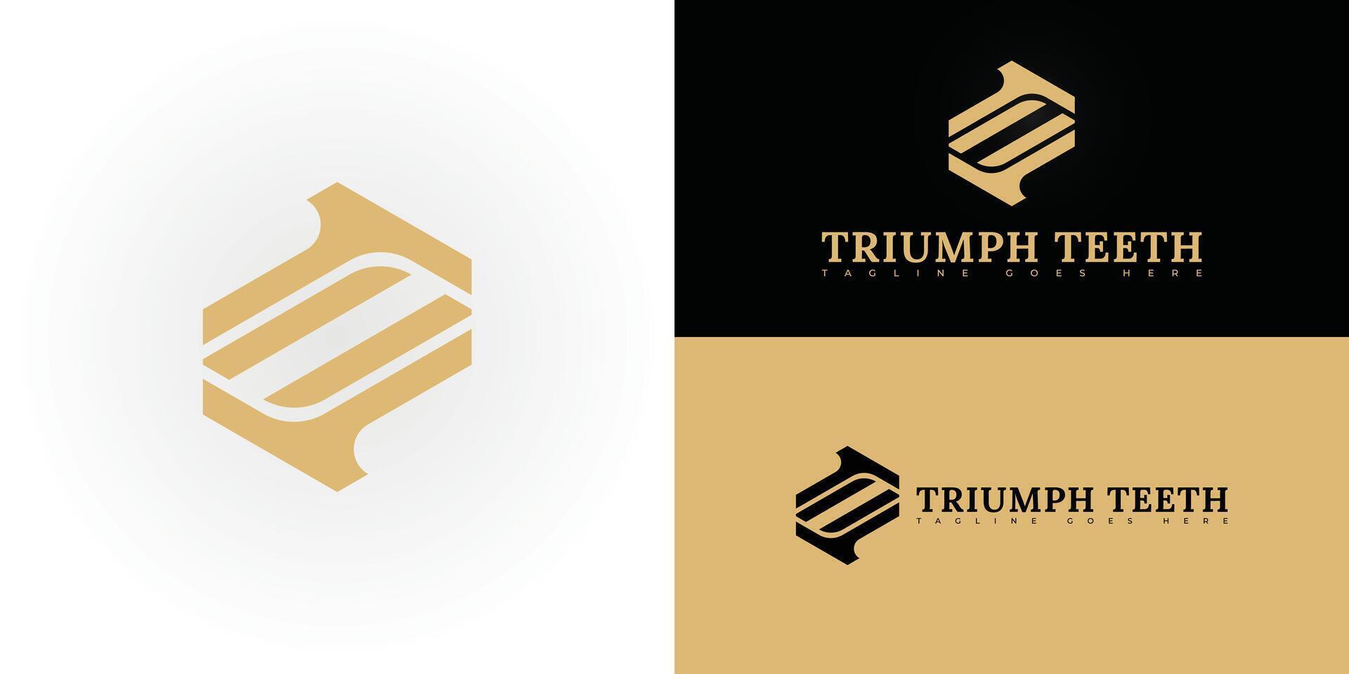 Abstract hexagon initial letter T or TT in gold color isolated on multiple background colors. The logo is suitable for cosmetic and implant dentistry logo design inspiration templates. vector