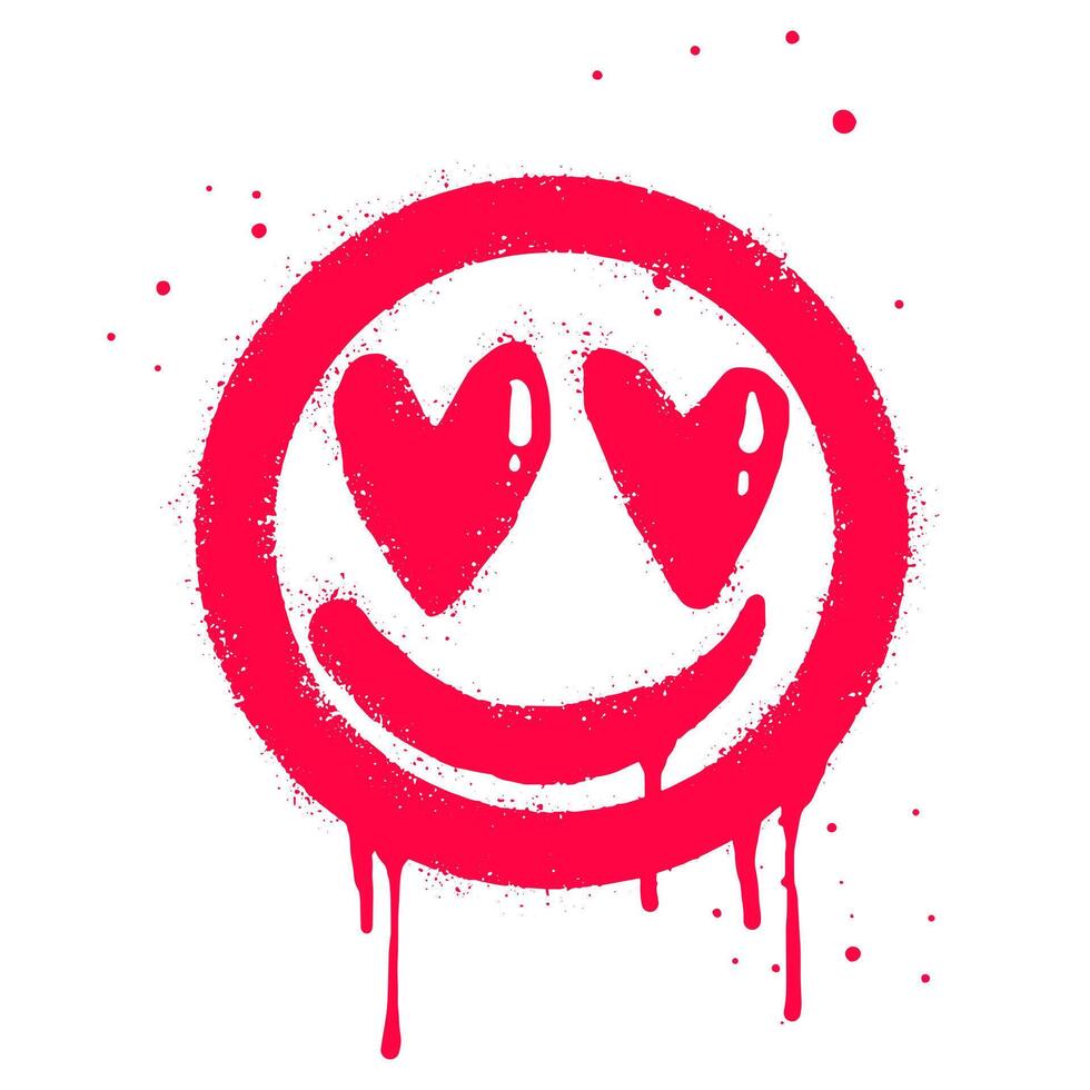 Smiling face emoticon character. Spray painted graffiti smile face with love in red over white. isolated on white background vector