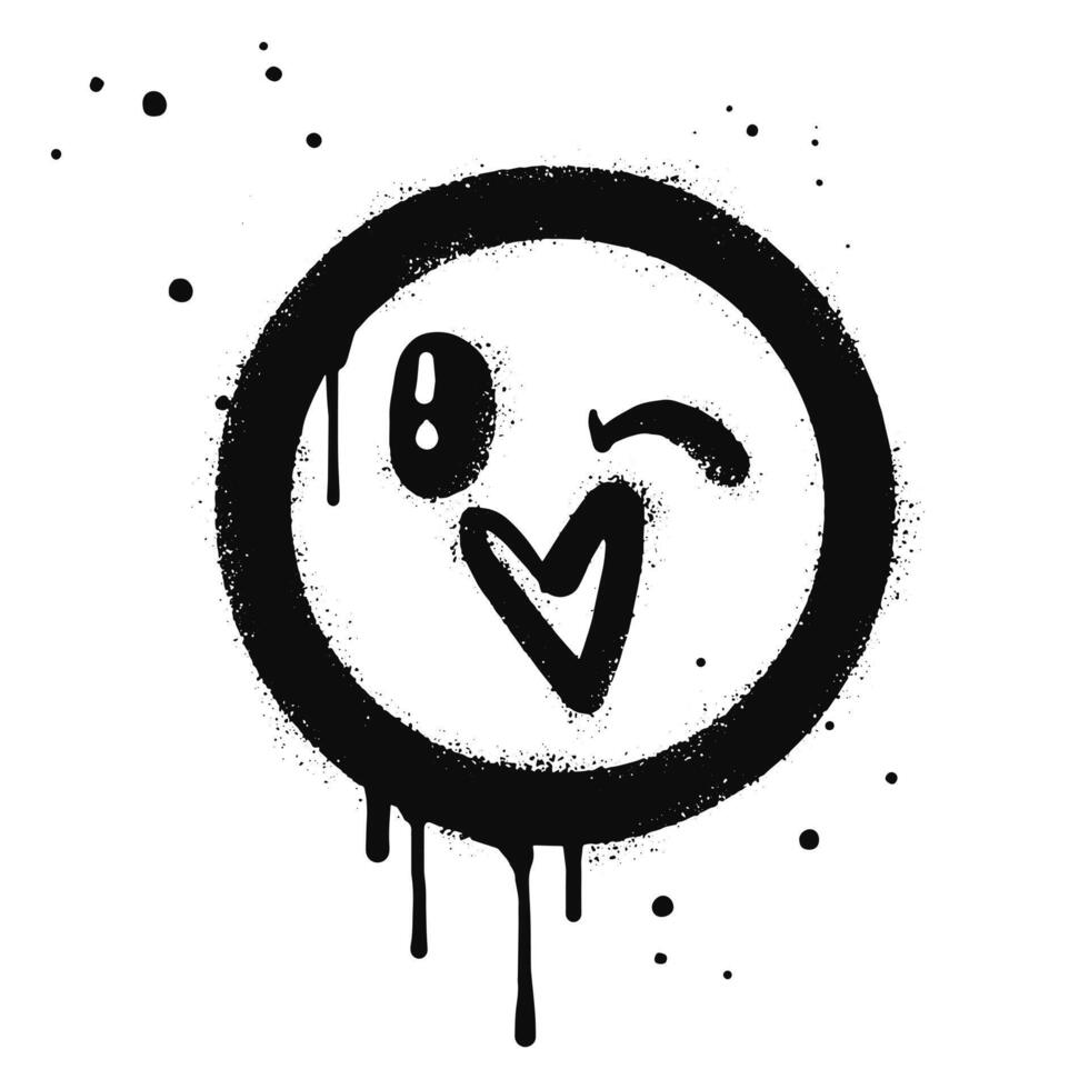 Smiling face emoticon character. Spray painted graffiti smile face with love in black over white. isolated on white background vector