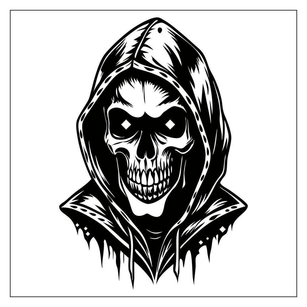 Skull Illustration Design of Human Skeleton Art Dripping Ink Effects Wearing a Hooded Jacket vector