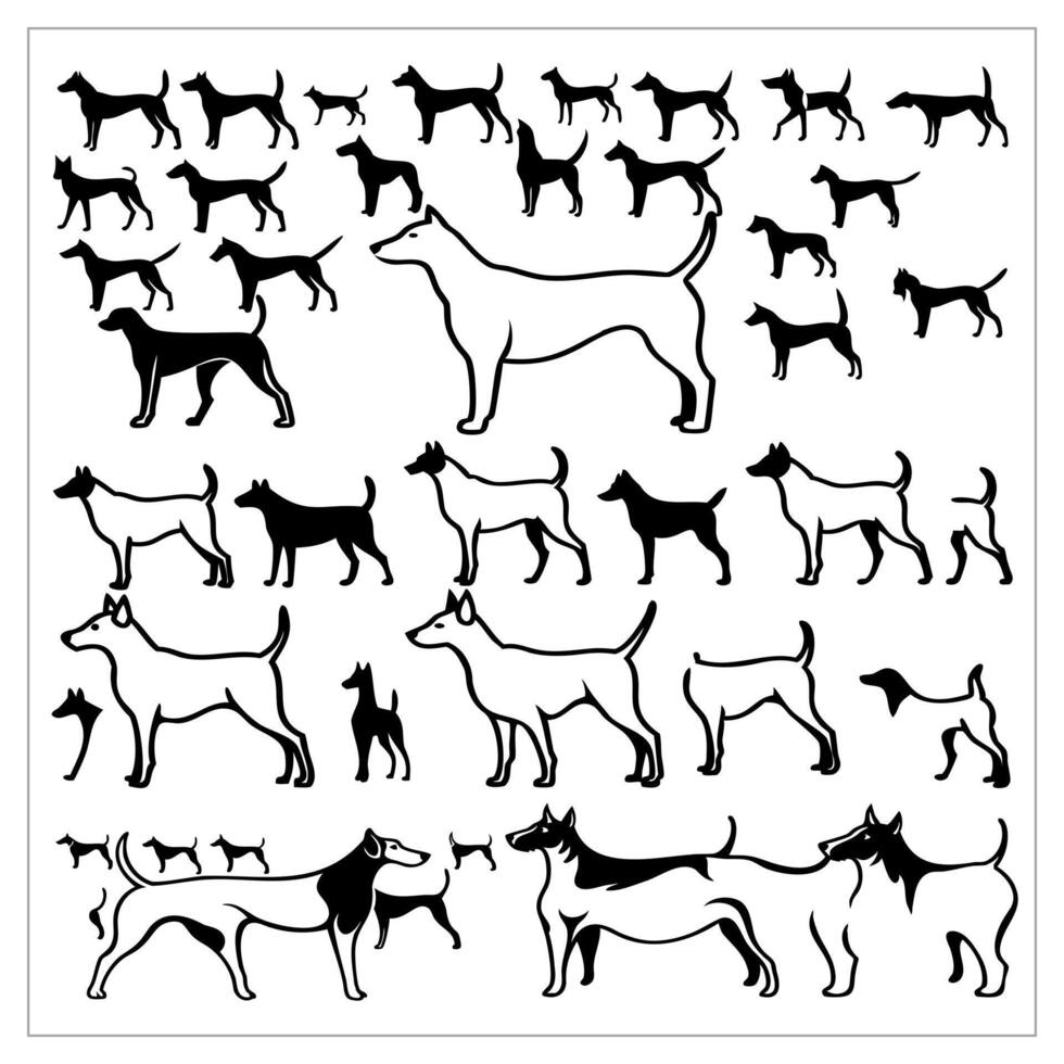 Dog Silhouettes Design and Pet Dog Heads and Faces shape Art for Wild Animals vector