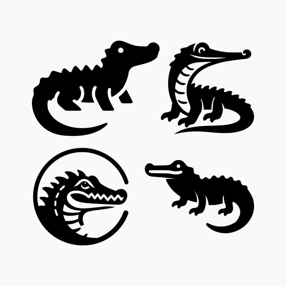 set of simple crocodile silhouette logo design template vector