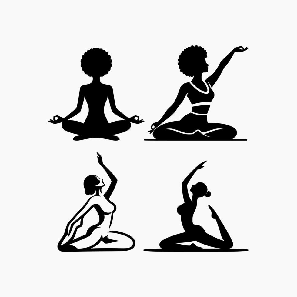 set of meditation yoga silhouette logo design template vector
