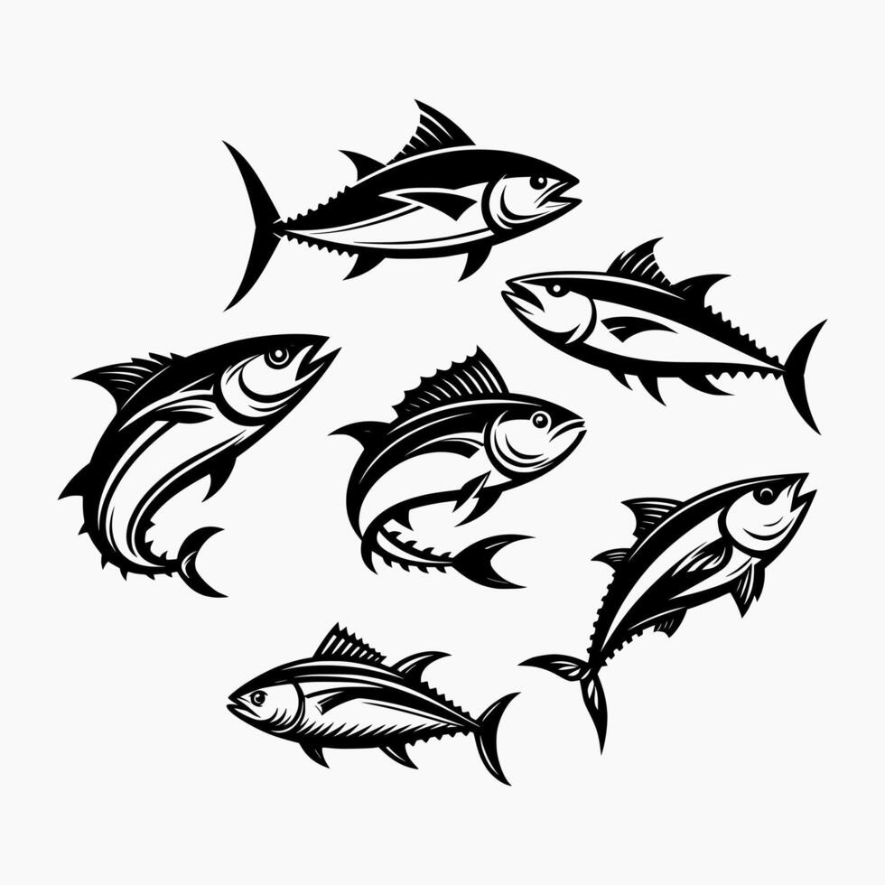 Collection of tuna fish silhouette logo design vector
