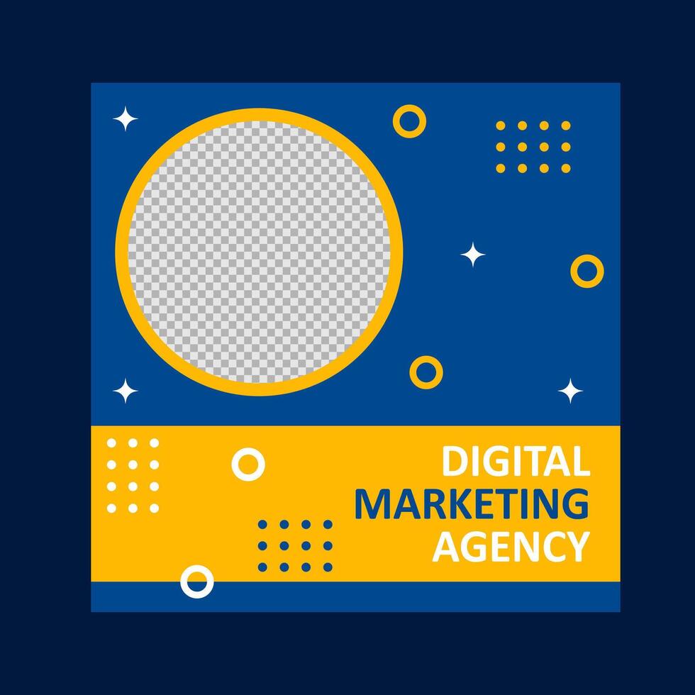 social media post template design with blue and yellow colors for promotion. vector