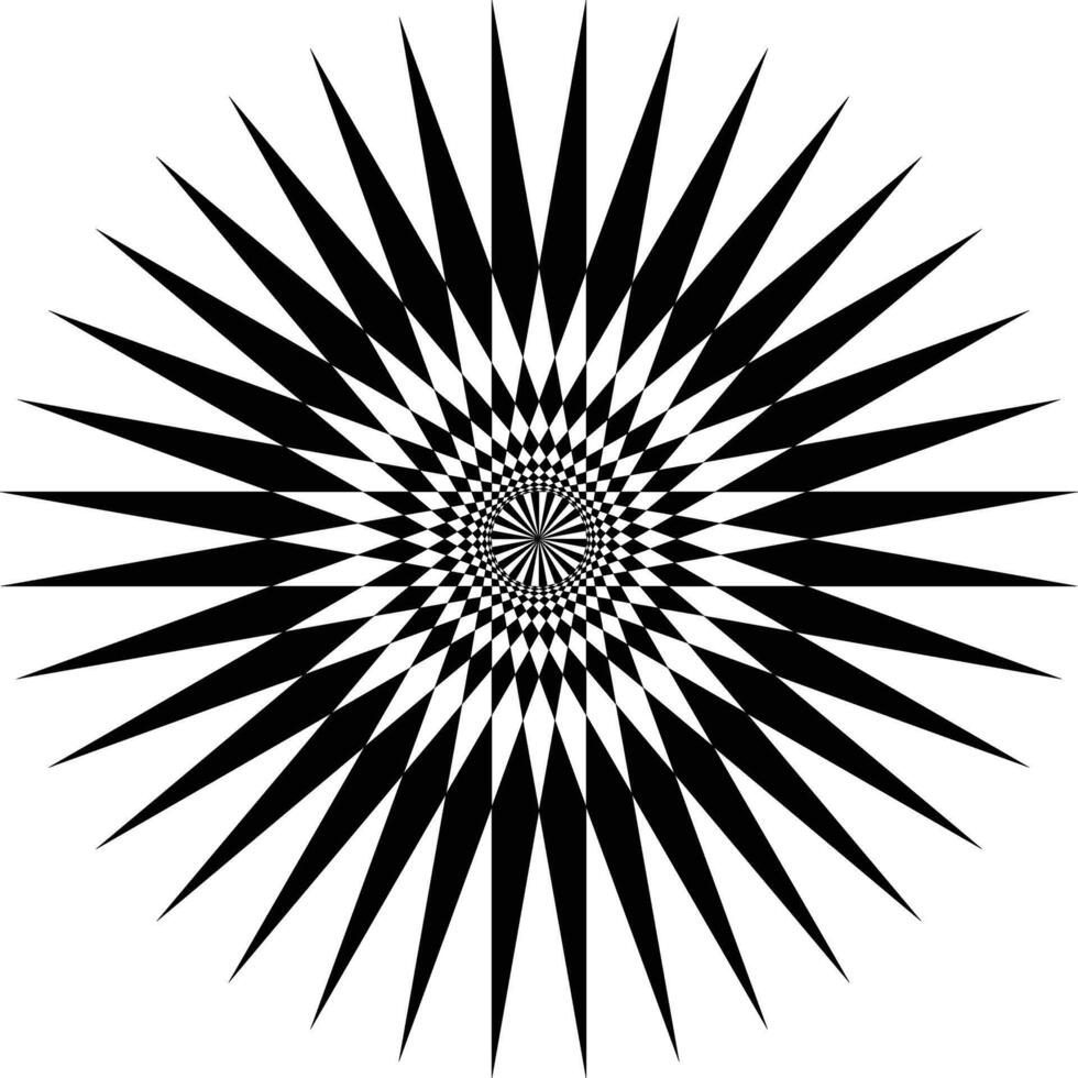 a black and white image of a starburst mandala vector