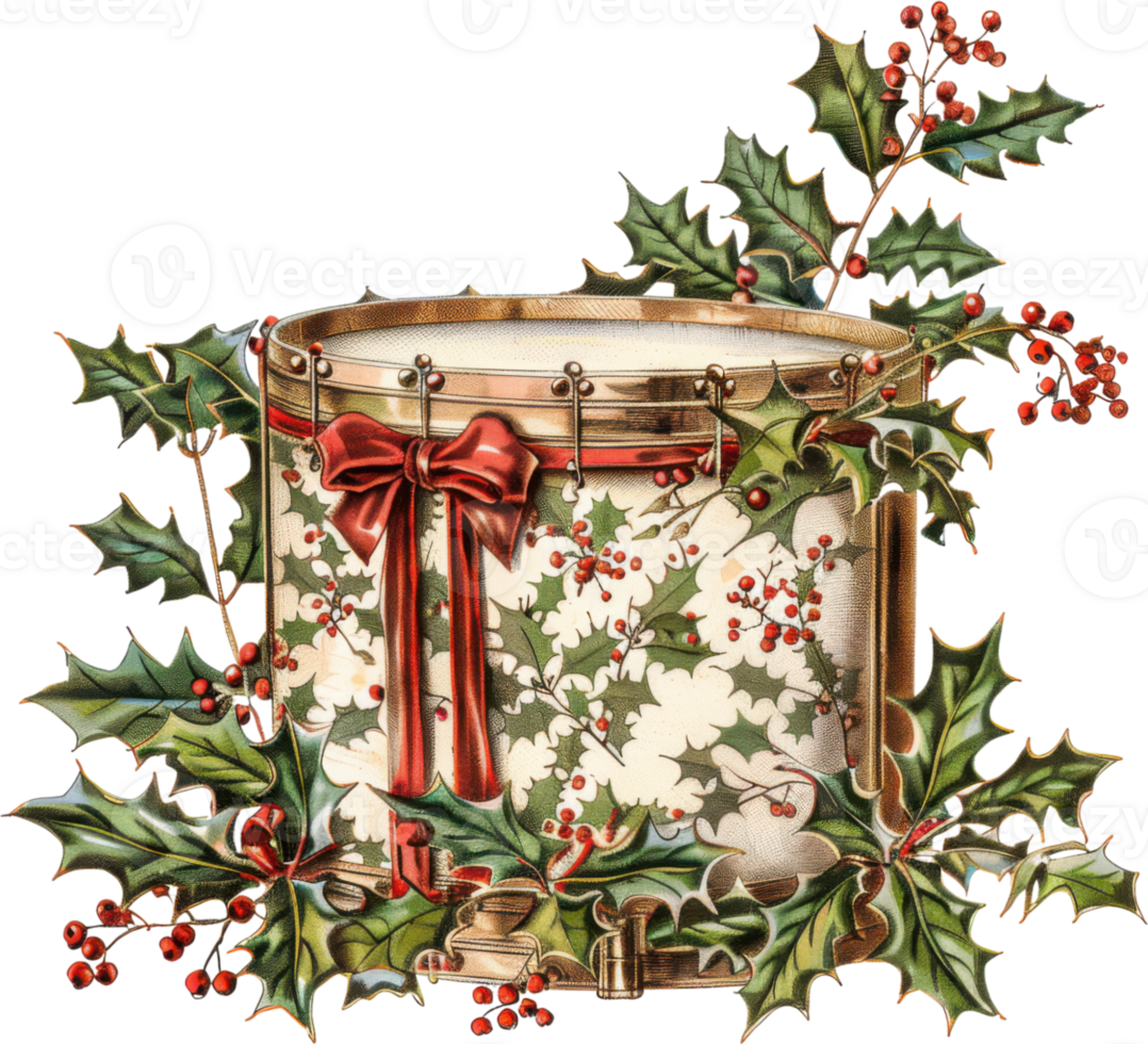 christmas decoration with holly berries with drum png