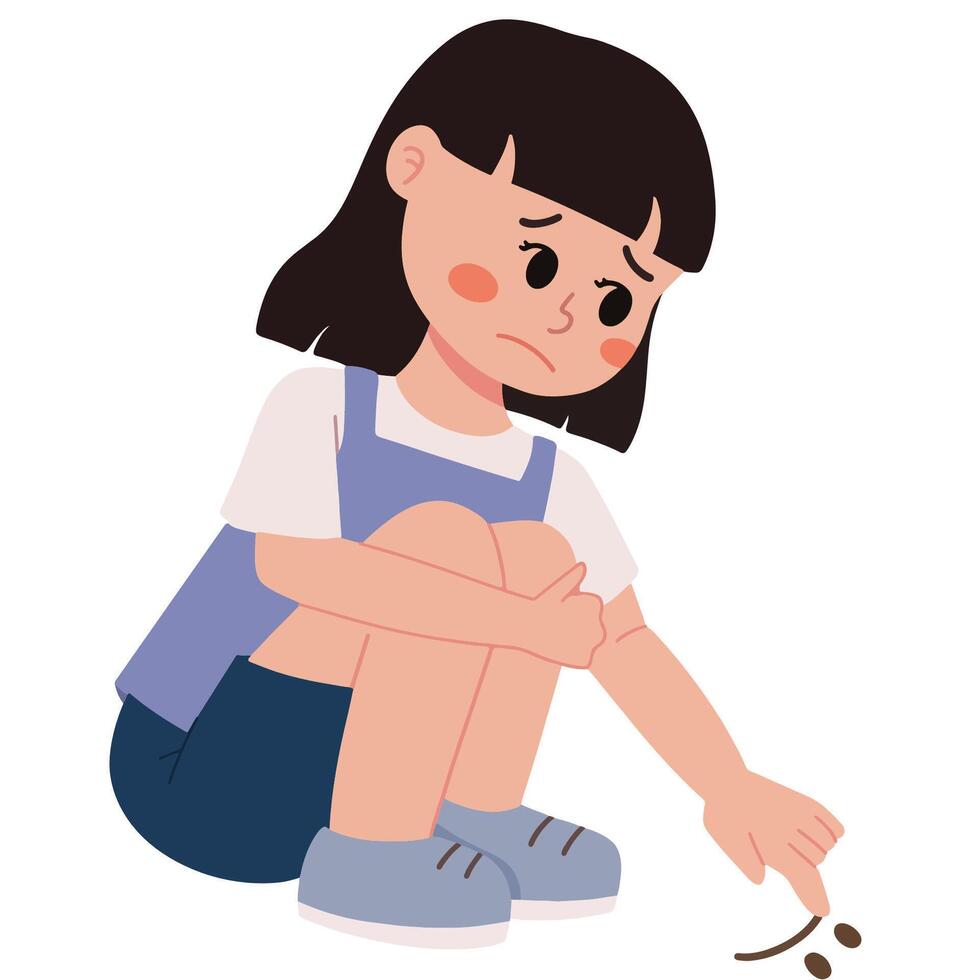 a portrait of a sad kid illustration vector