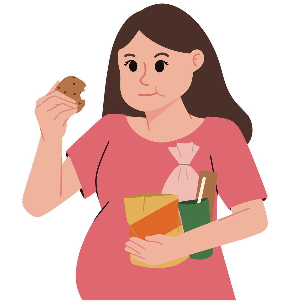 high appetite pregnant woman snacking illustration vector