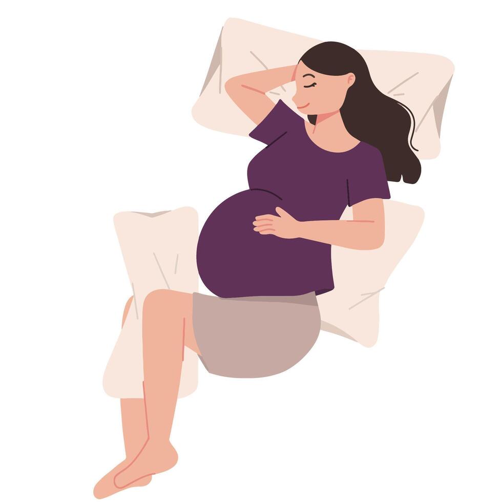 pregnant woman sleeping with pillows illustration vector