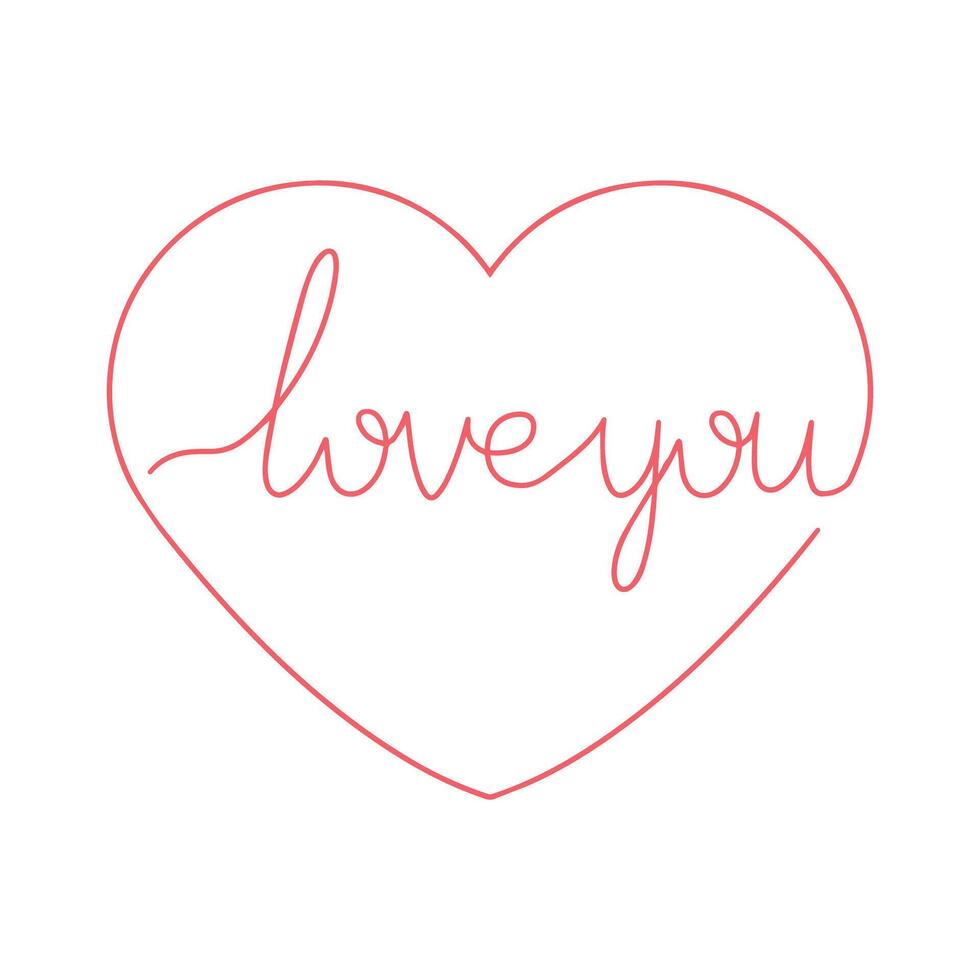 Poster with the inscription I love you in my heart. One line drawing. Logos and emblems for invitation, greeting card, prints and posters. vector