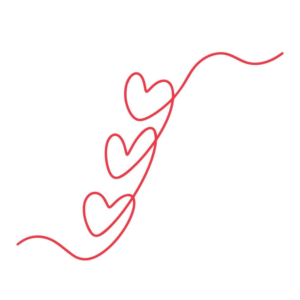 Festive garland with hearts isolated on white background. Love with hearts handwritten, one continuous line. vector