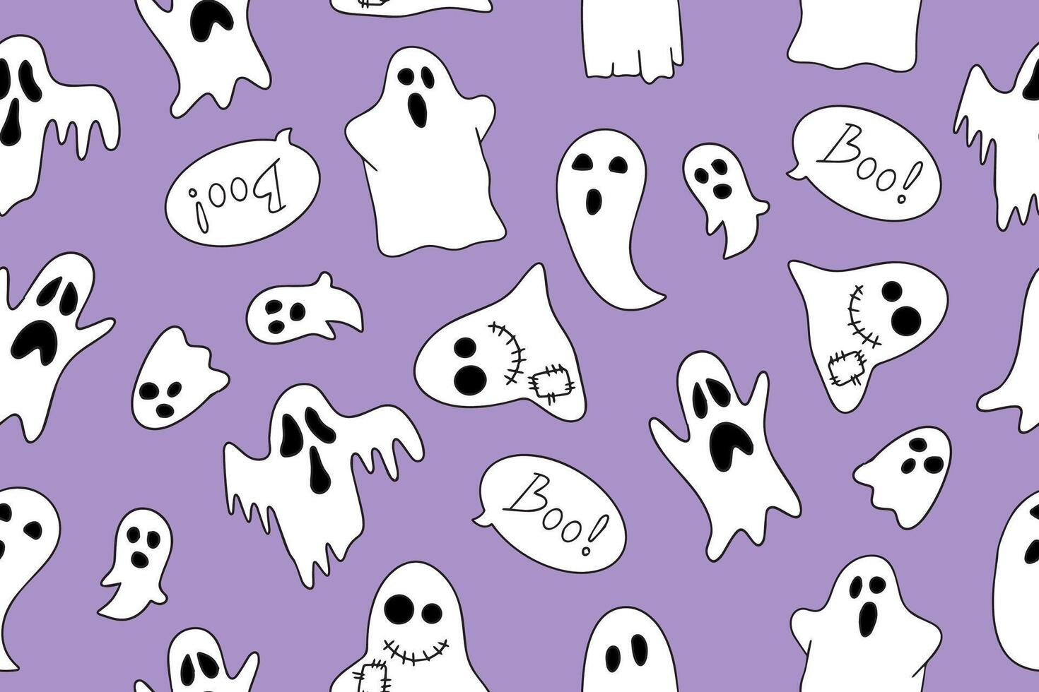 Seamless pattern of cute halloween ghosts in doodle style. Happy Halloween. Horror costume. vector