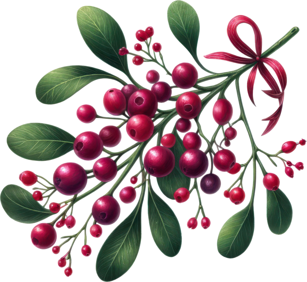 branch of red decorative Christmas leaves png