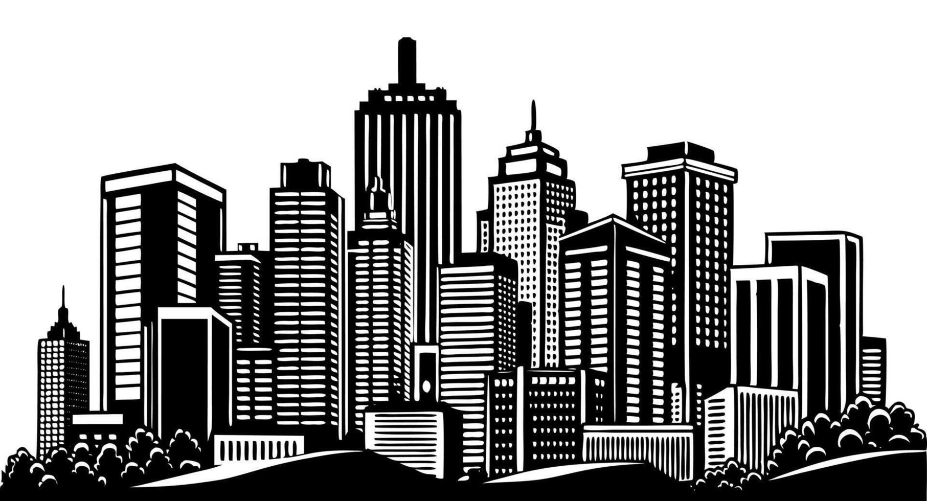 A Downtown City Landscape With High Skyscrapers Silhouette vector