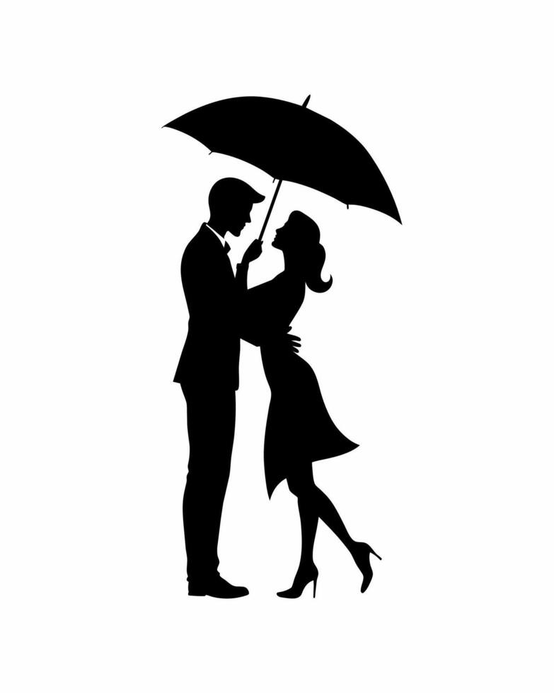 A Couple Silhouette Illustration With Umbrella vector