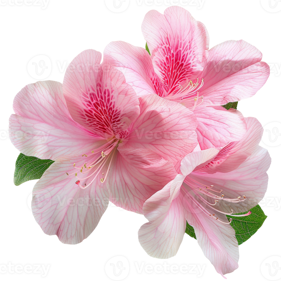 Beautiful Close-Up of Pink Azalea Flowers with Detailed Petals and Green Leaves in Natural Light png
