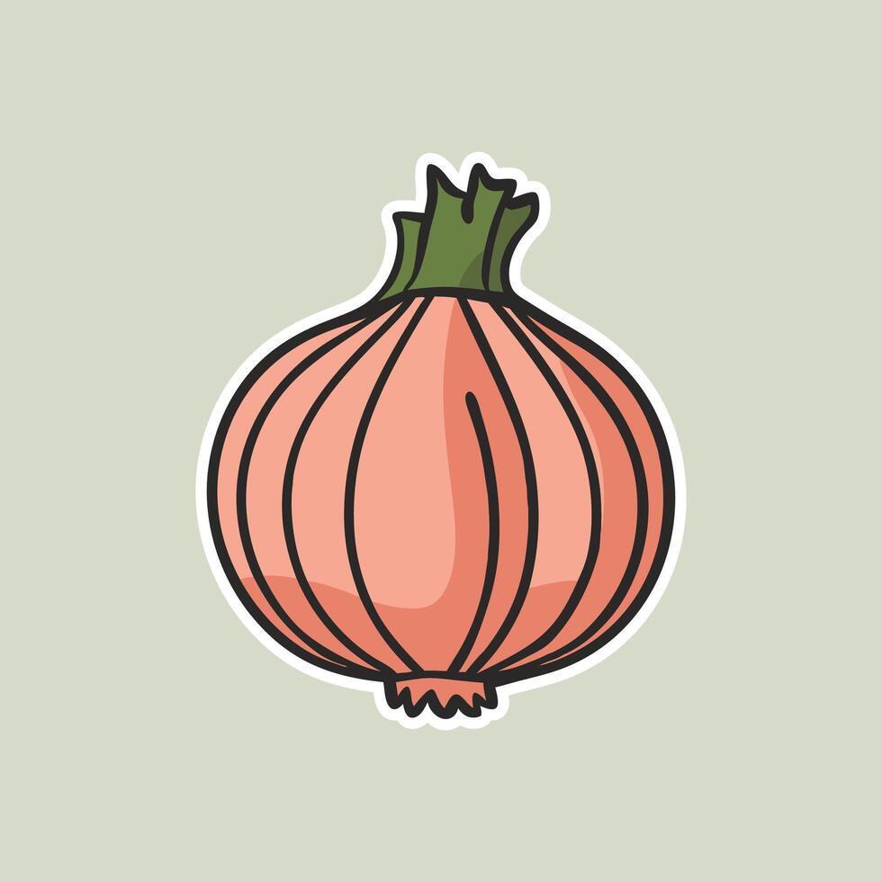 Flat Sticker Of Onion. Onion Food vegetable flat icon concept isolated on Gray background. vector