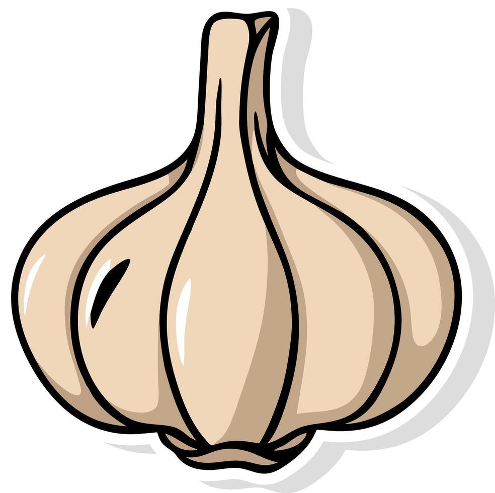 Garlic Flat Icon Sticker. Garlic Sticker Flat Illustration In Doodle Style. Garlic isolated on white background. vector