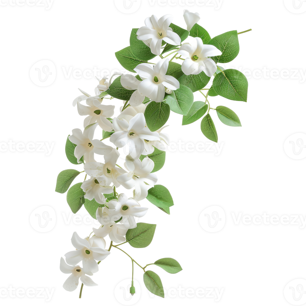 Elegant White Flowers with Green Leaves on a Branch - Botanical Nature Photography for Home Decor and Design png