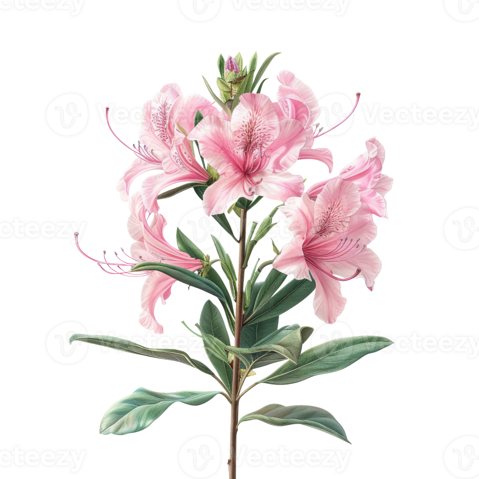 Beautiful Pink Lily Flower with Green Leaves - High-Resolution Botanical Illustration for Nature and Floral Design Projects png