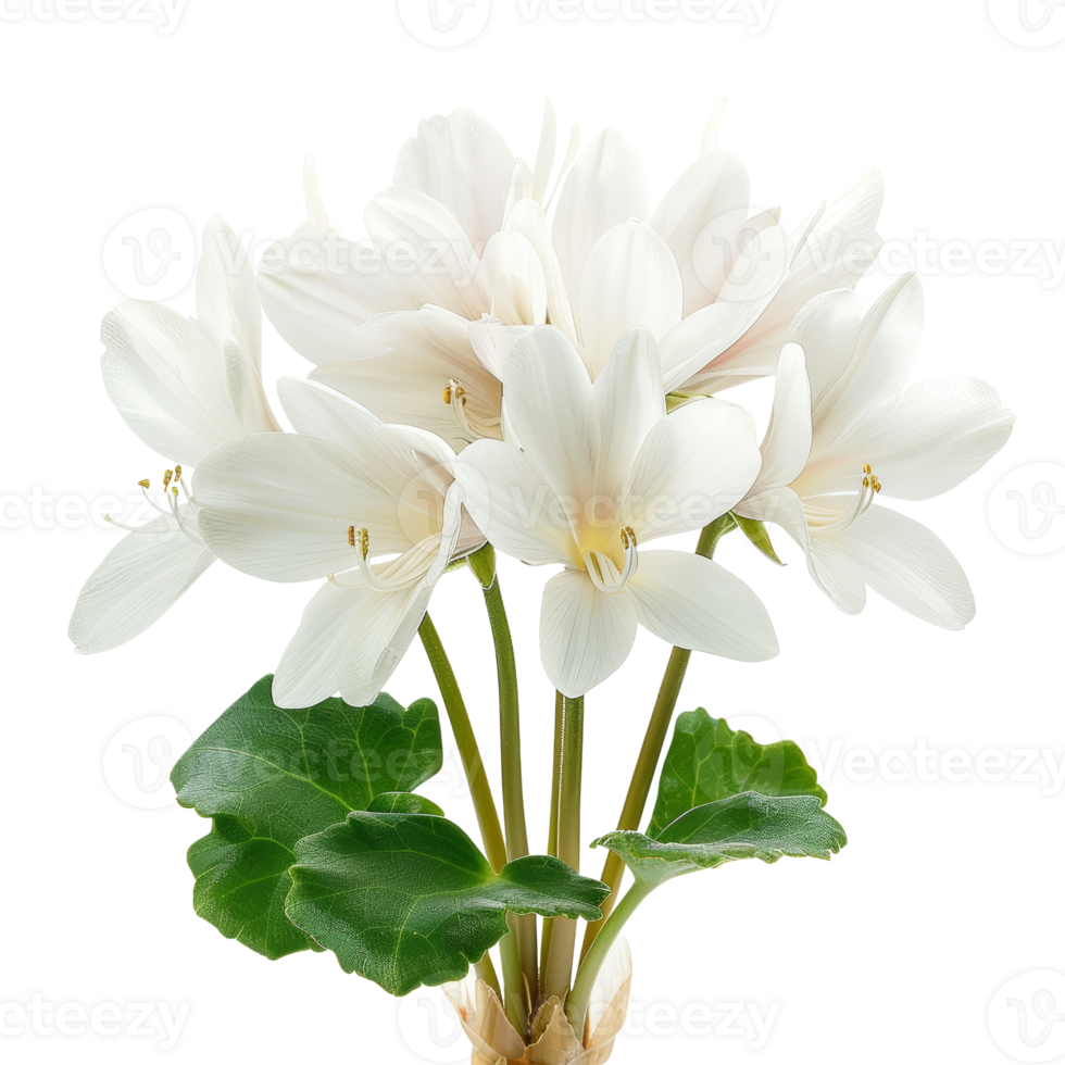 Elegant White Botanical Flowers with Green Leaves on Isolated Background for Nature and Floral Design png