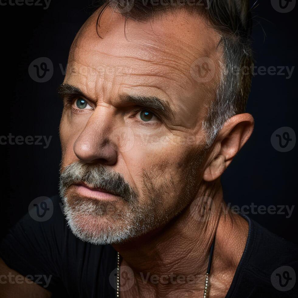 Close-Up of Mature Man With Intense Expression and Short Beard photo