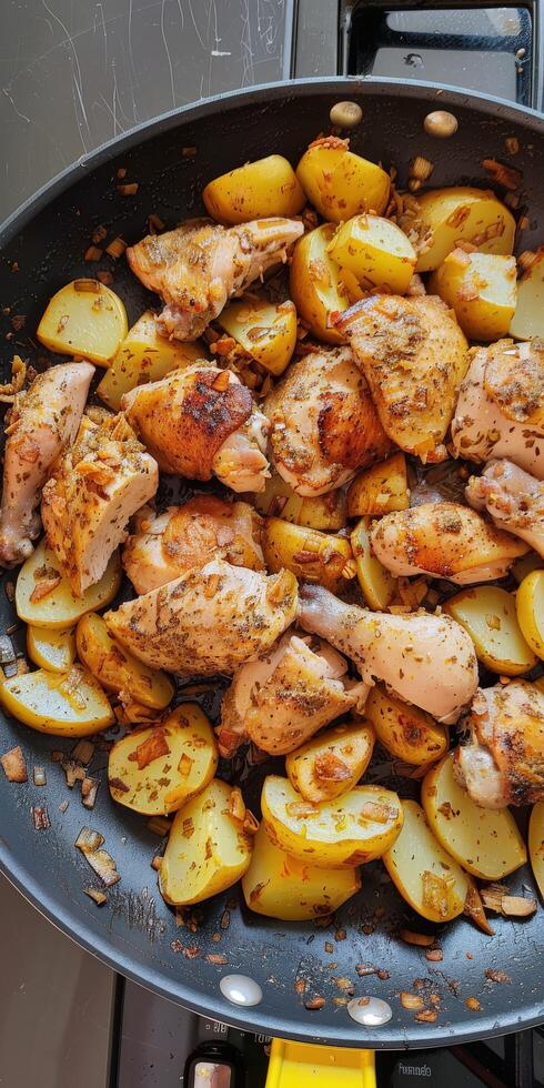 Savory Pan-Cooked Chicken and Potatoes With Herbs and Spices photo
