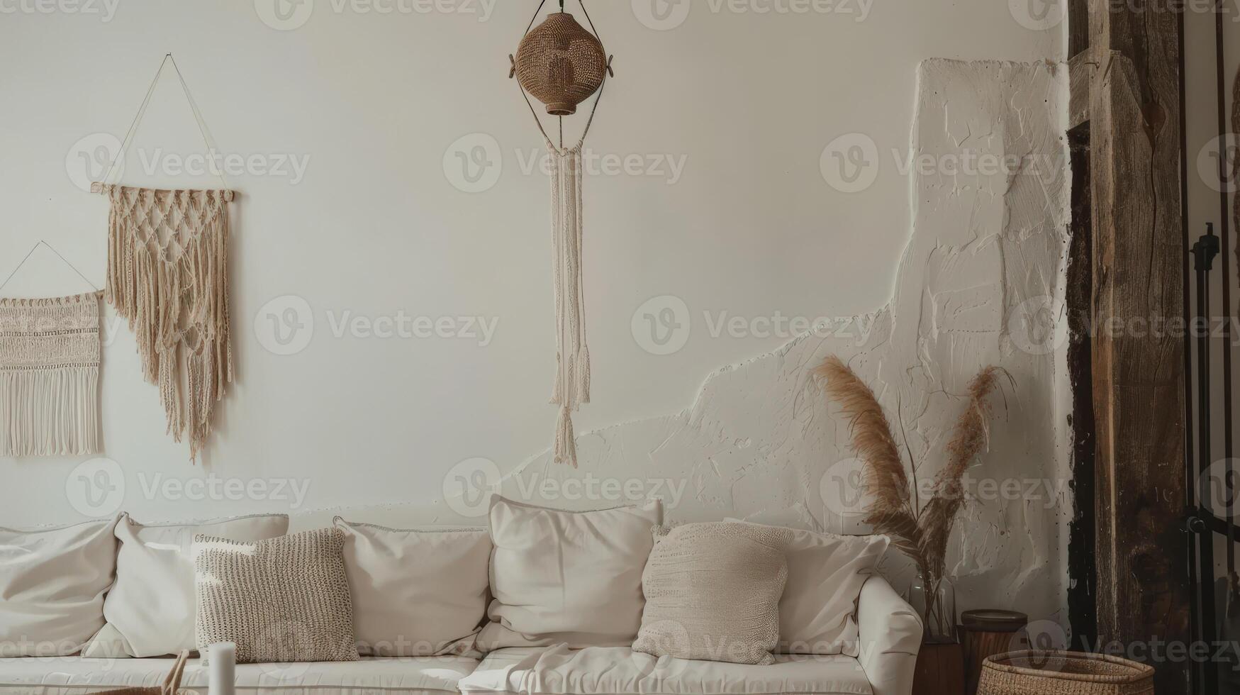 Cozy Boho Living Room in Neutral Tones and Natural Textures photo