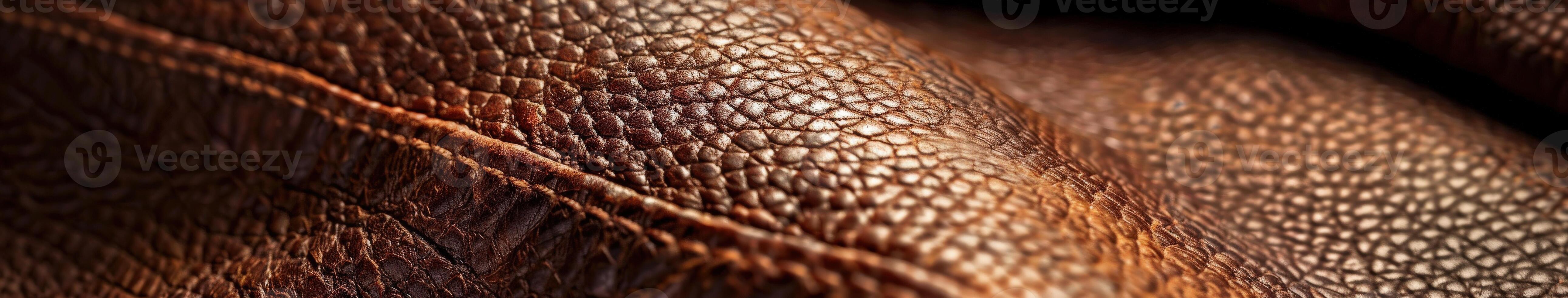 Detailed Close-Up of Brown Leather Material Showing Texture and Grain photo