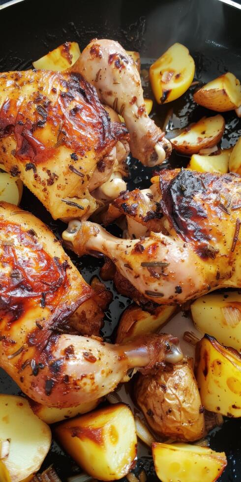 Pan-Seared Chicken and Roasted Potatoes in a Skillet photo