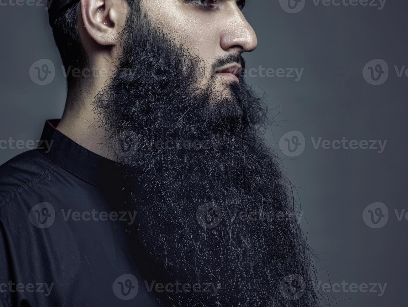 Muslim Man With a Beautiful Beard Posing Against a Dark Background photo