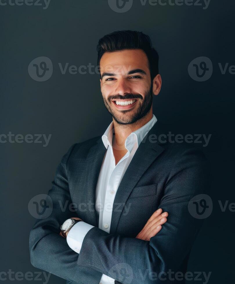 Smiling Male Executive in a Dark Minimalistic Setting photo