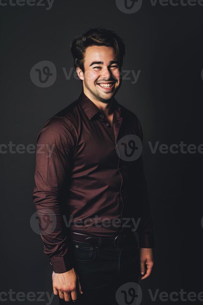 Smiling Male Executive in Minimalistic Portrait Against Dark Background photo