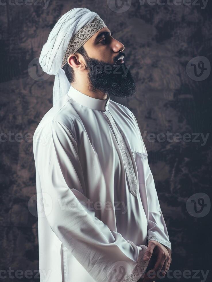 Muslim Man in Traditional Attire With a Beautiful Beard Posing Elegantly photo