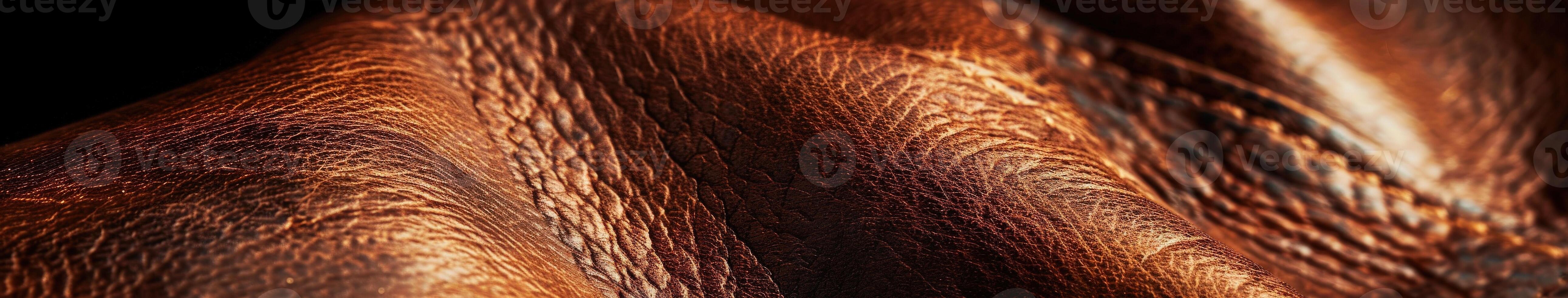 Close-Up View of Textured Brown Leather Material Under Soft Lighting photo