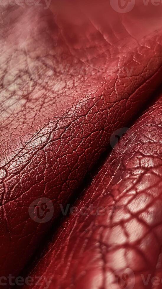 Close-Up View of Textured Red Leather Material With Natural Patterns photo