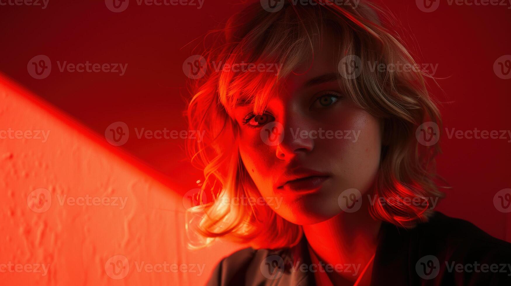 Portrait of a Person Silhouetted by Red Light in a Dim Space photo