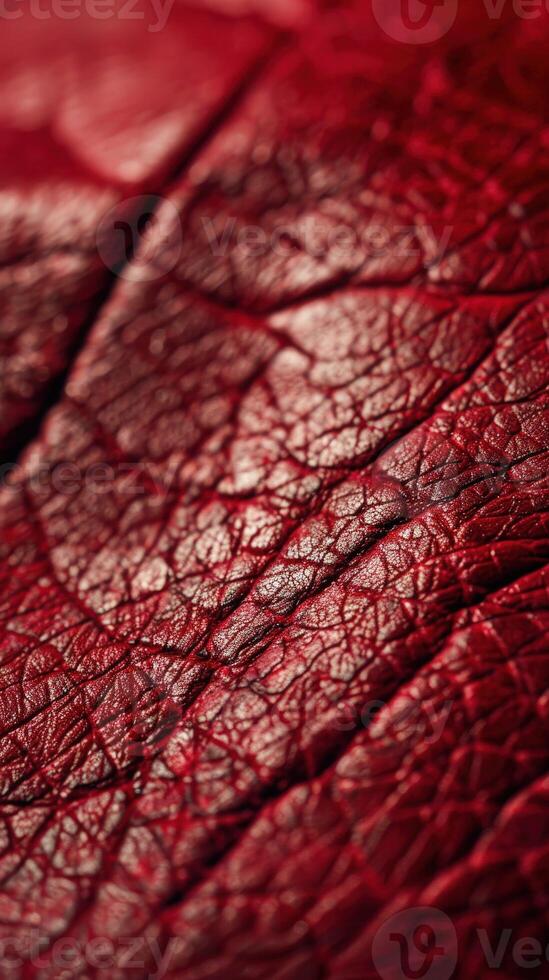 Close-Up of Red Leather Material With Intricate Textures and Patterns photo