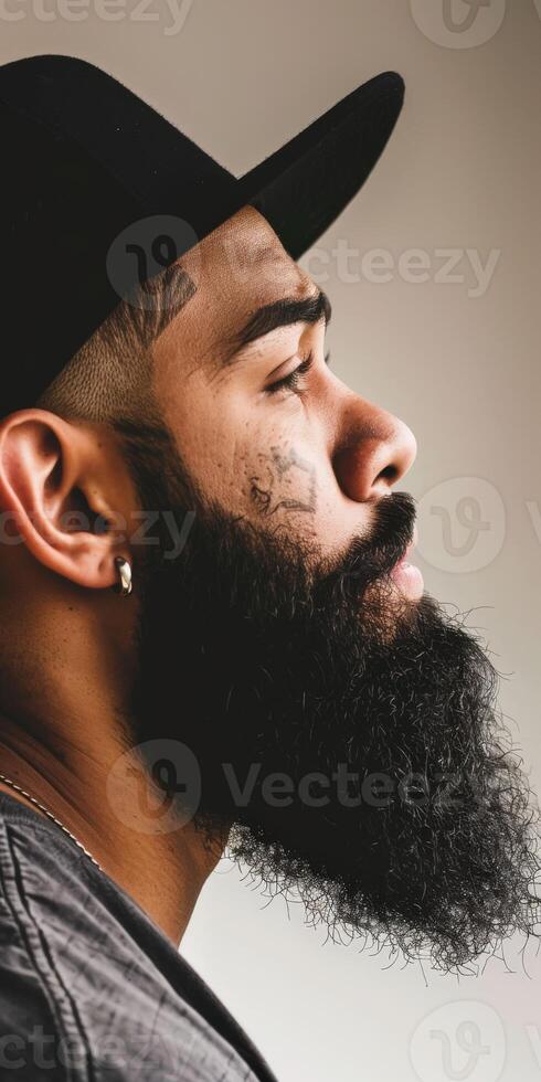 Profile of Muslim Man With Beautiful Beard in Natural Light photo
