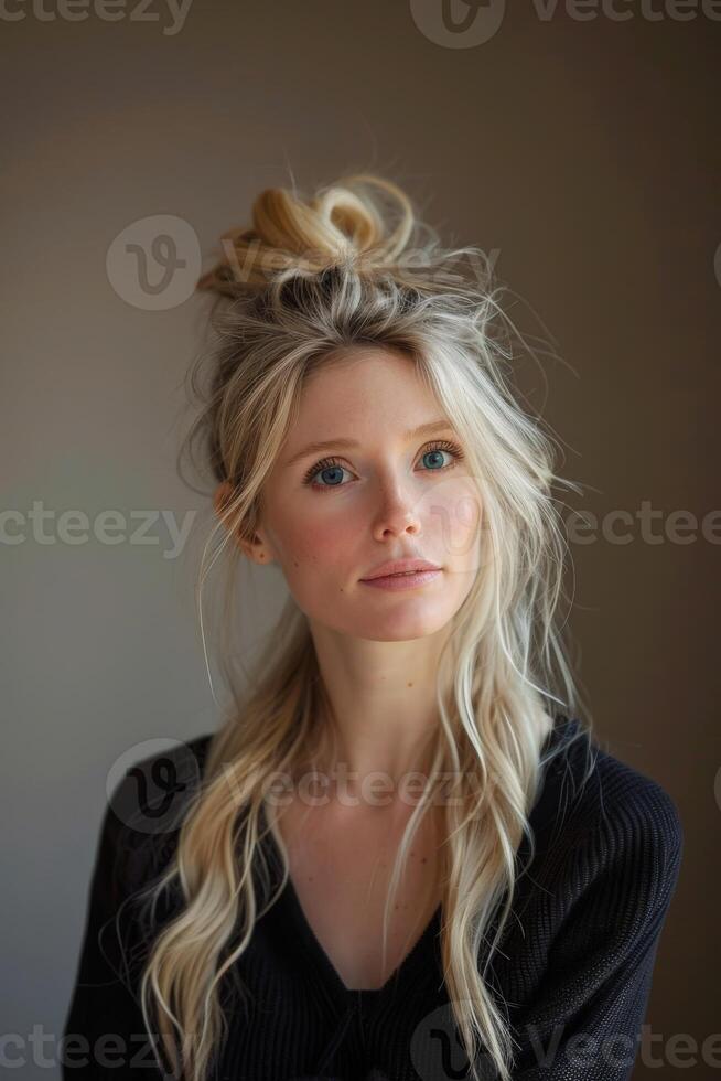 Natural Portrait of a Young Woman With Long Blonde Hair photo