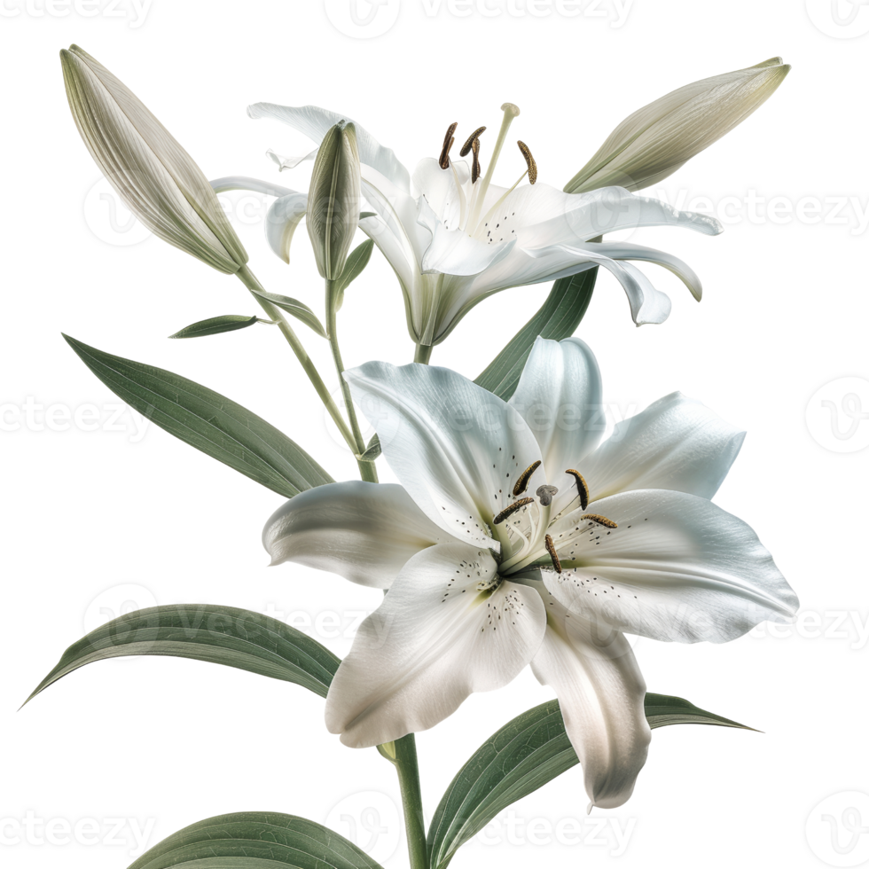 Elegant White Lilies in Bloom - High-Resolution Botanical Stock Photo for Nature and Floral Projects png