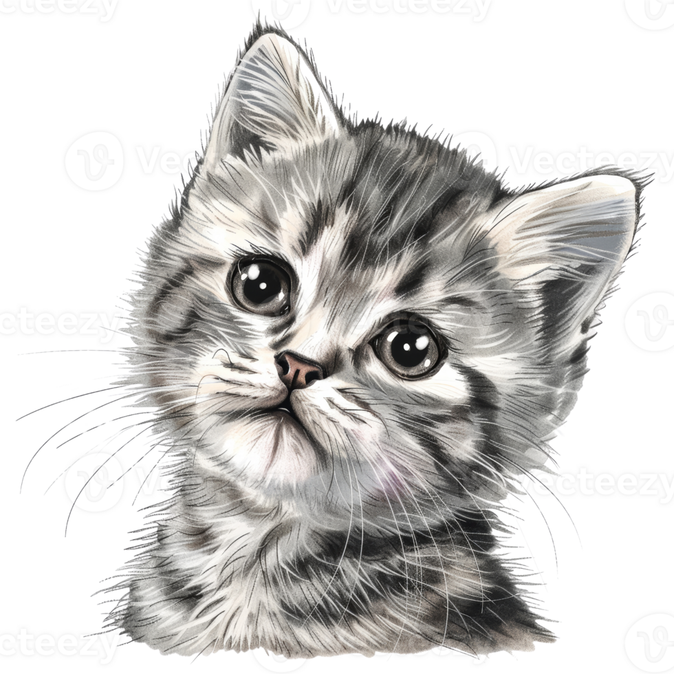 Adorable Animal Sticker of a Cute Kitten with Big Eyes - Perfect for Scrapbooking, Journals, and Craft Projects png