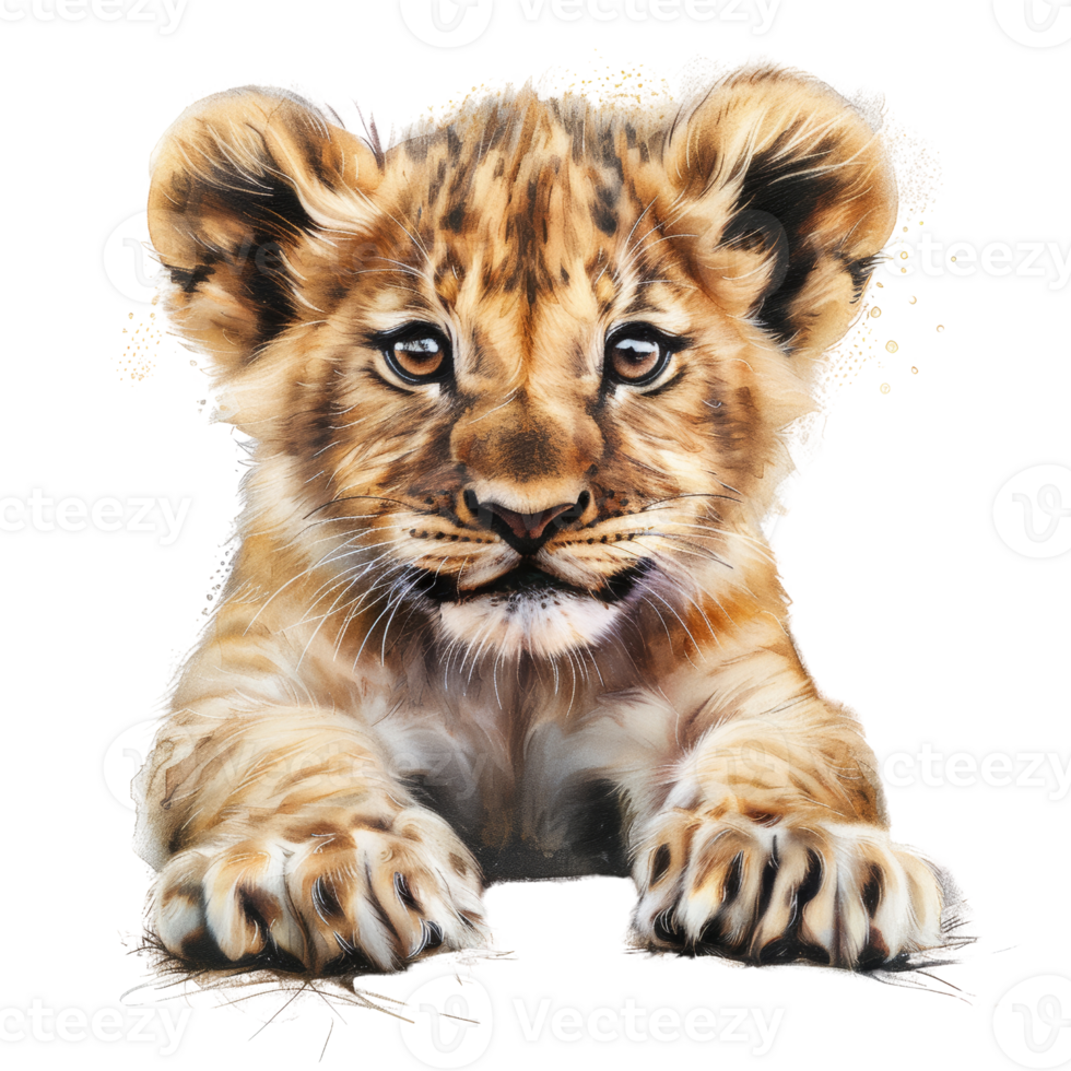 Adorable Animal Sticker of a Playful Lion Cub with Detailed Fur and Expressive Eyes - Perfect for Kids and Wildlife Enthusiasts png