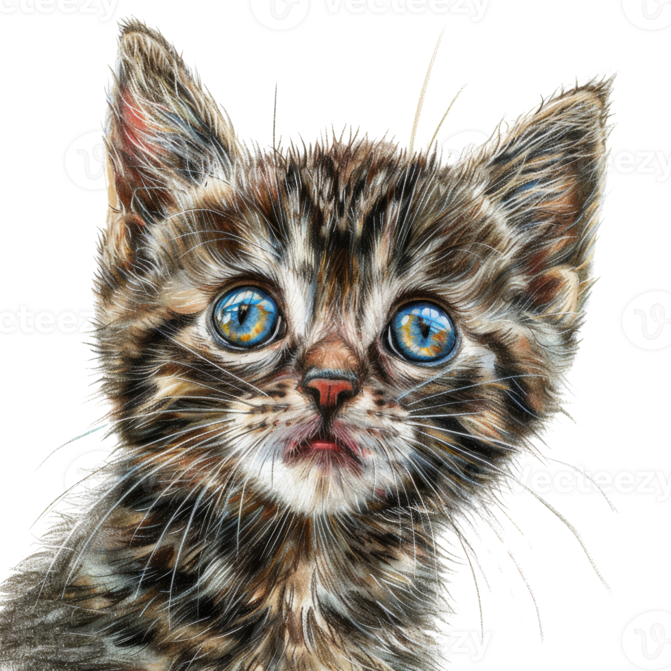 Adorable Animal Sticker of a Fluffy Kitten with Big Blue Eyes - Perfect for Scrapbooking, Journals, and Craft Projects png
