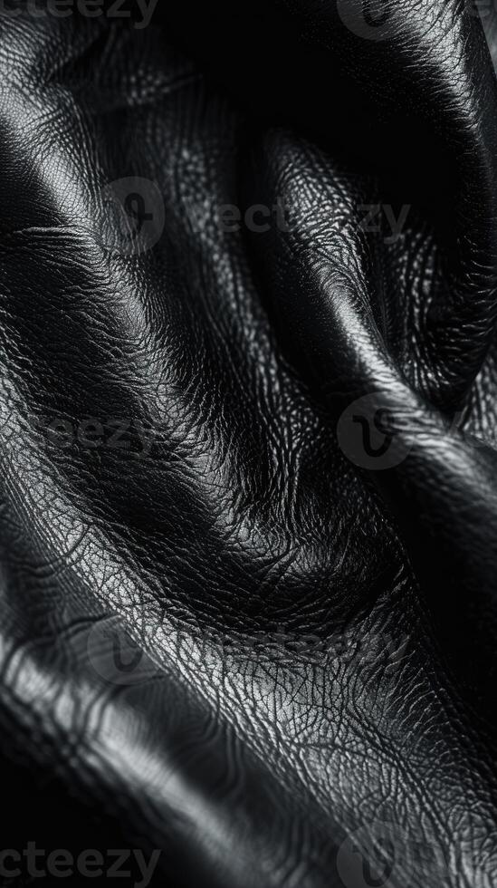 Black Leather Material Draped Elegantly on a Soft Fabric Surface photo