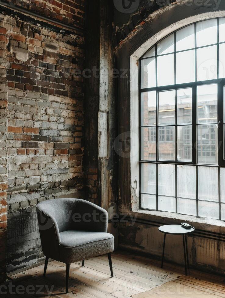 Cozy Chair by Large Window in Industrial Space During Daylight photo