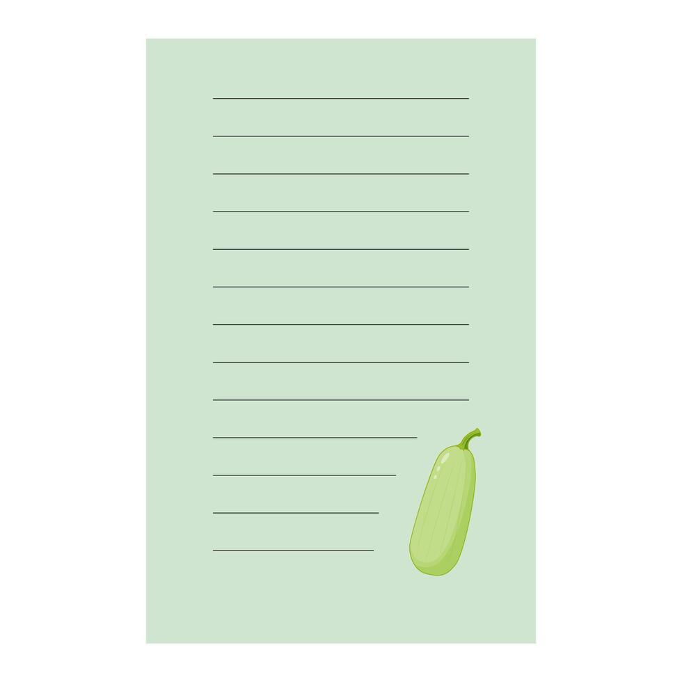 The template for a sheet in a notebook. A sheet featuring a picture of a zucchini. vector
