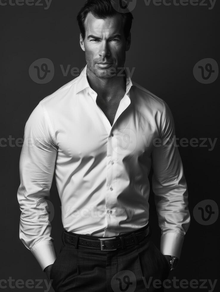 Dressed Man Posing Confidently in a Studio Setting During Evening photo